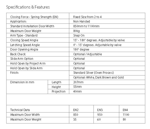 Atena 980 Exposed Door Closer - Polyware Pte Ltd